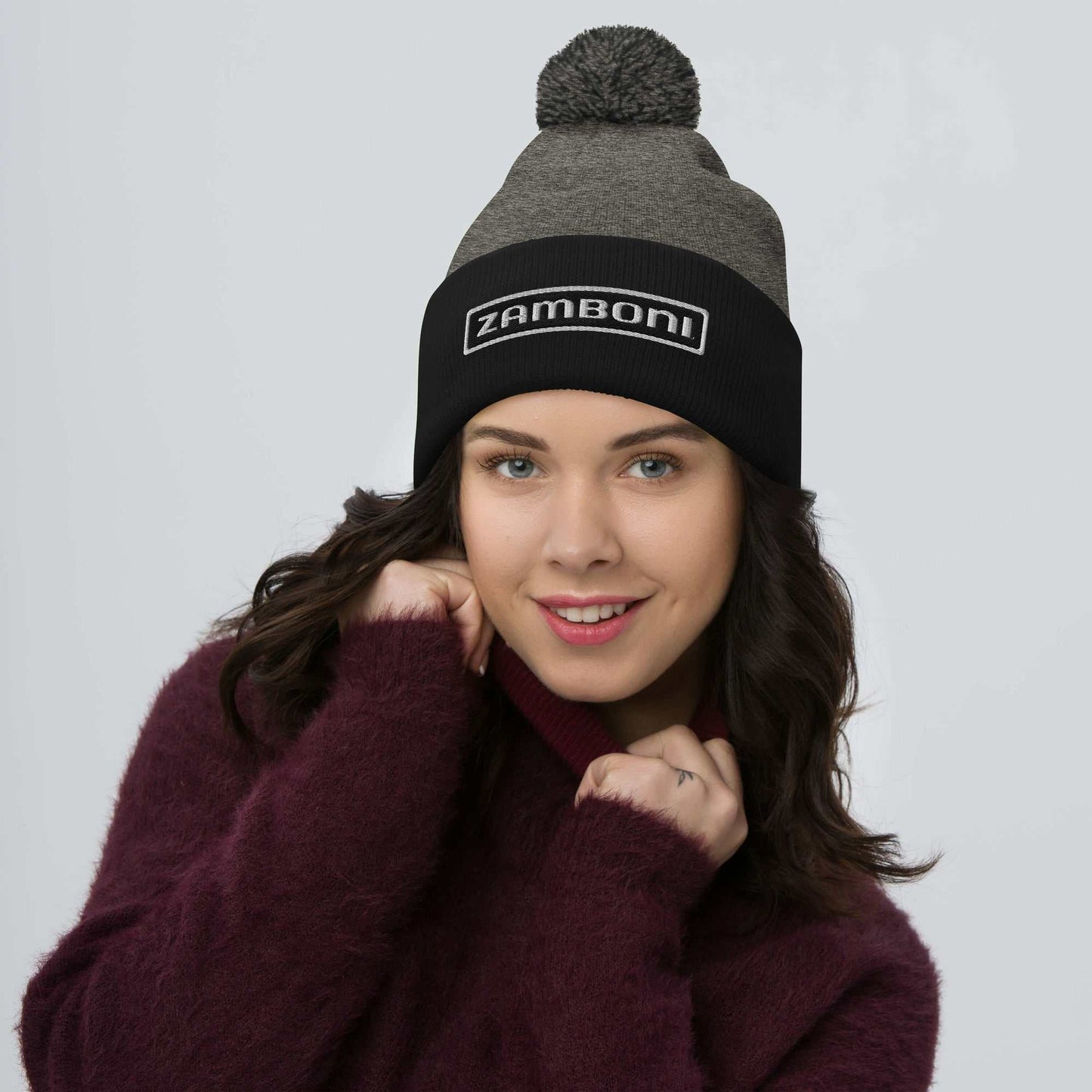 Classic Zamboni Pom-Pom Beanie with embroidered logo, fold-over cuff, and warm pom-pom on top