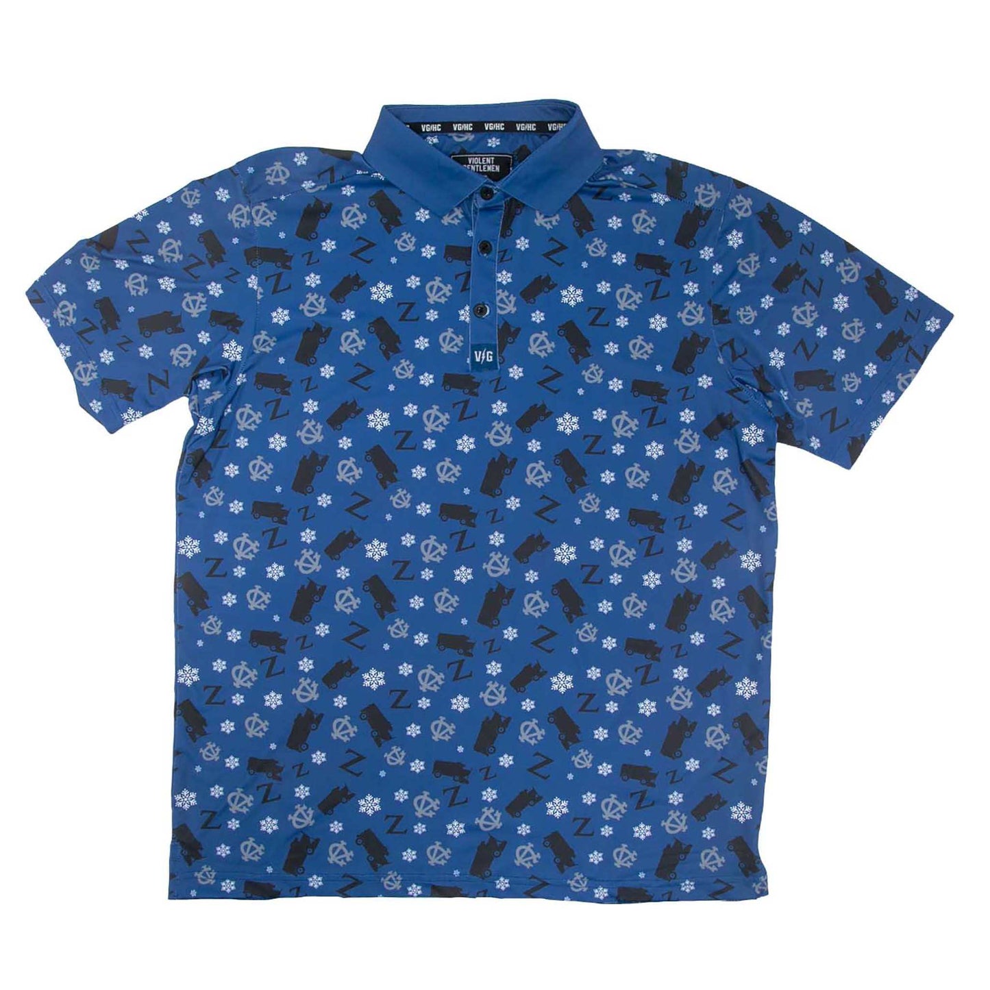 Zamboni Winger Flex Polo with all-over Zamboni ice resurfacer print and embossed buttons