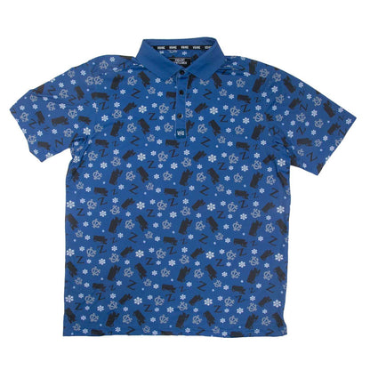 Zamboni Winger Flex Polo with all-over Zamboni ice resurfacer print and embossed buttons