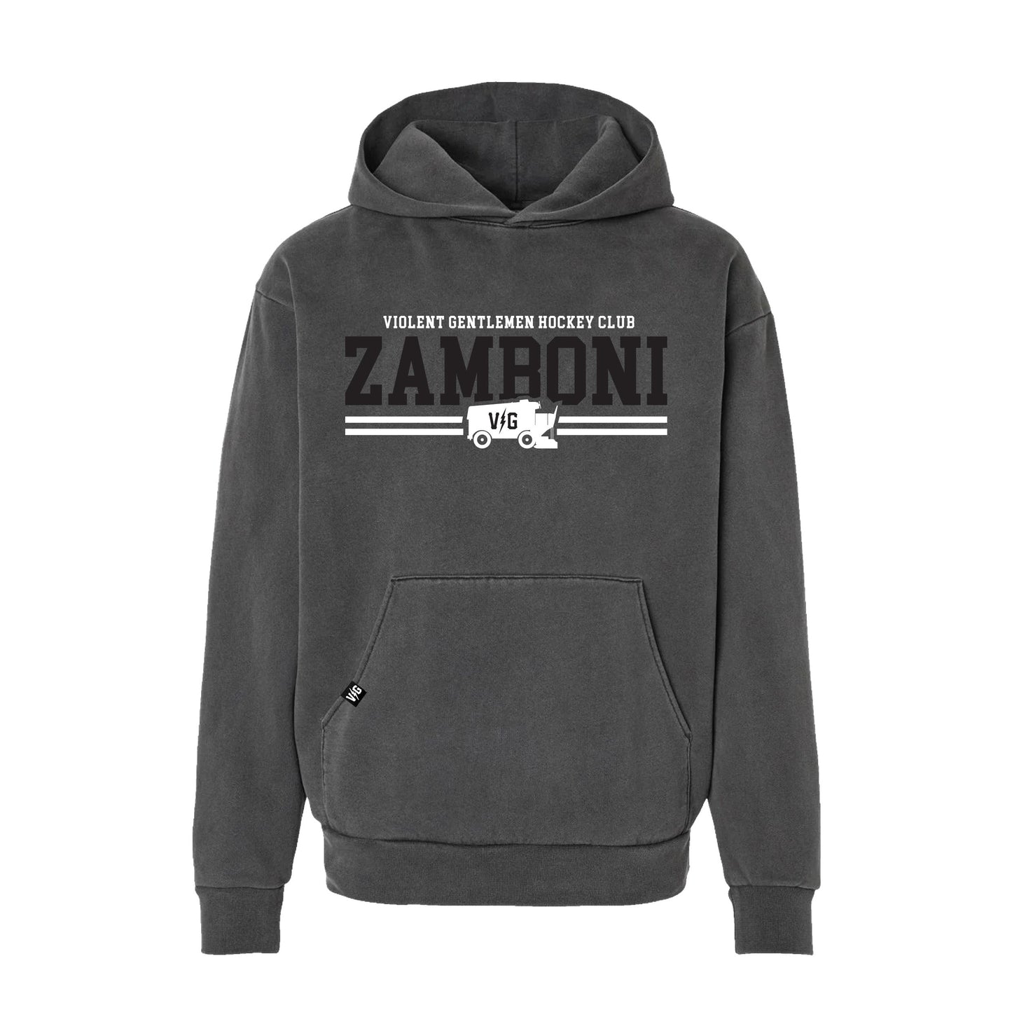 Two Line Pass relaxed pullover hooded sweatshirt with boxy fit and double layer hood