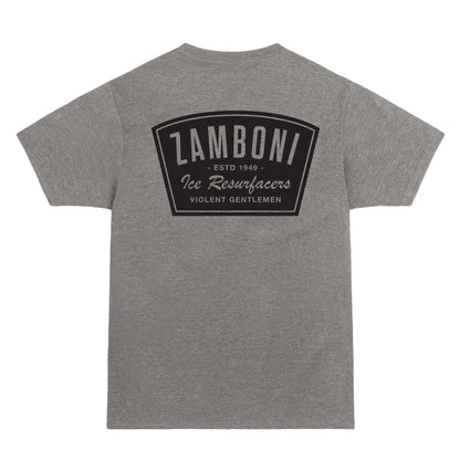 Zamboni Badge Premium Tee midweight black hockey shirt with Zamboni ice resurfacer badge design