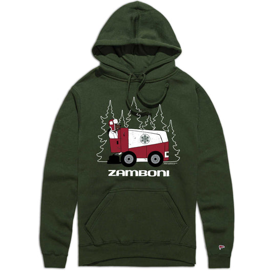 Zamboni collection fleece-lined bear hoodie with vintage distressed graphic and logo patch on sleeve