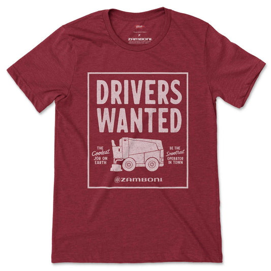 Vintage distressed Zamboni Drivers Wanted tee made of soft ring-spun cotton blend with eco-friendly print