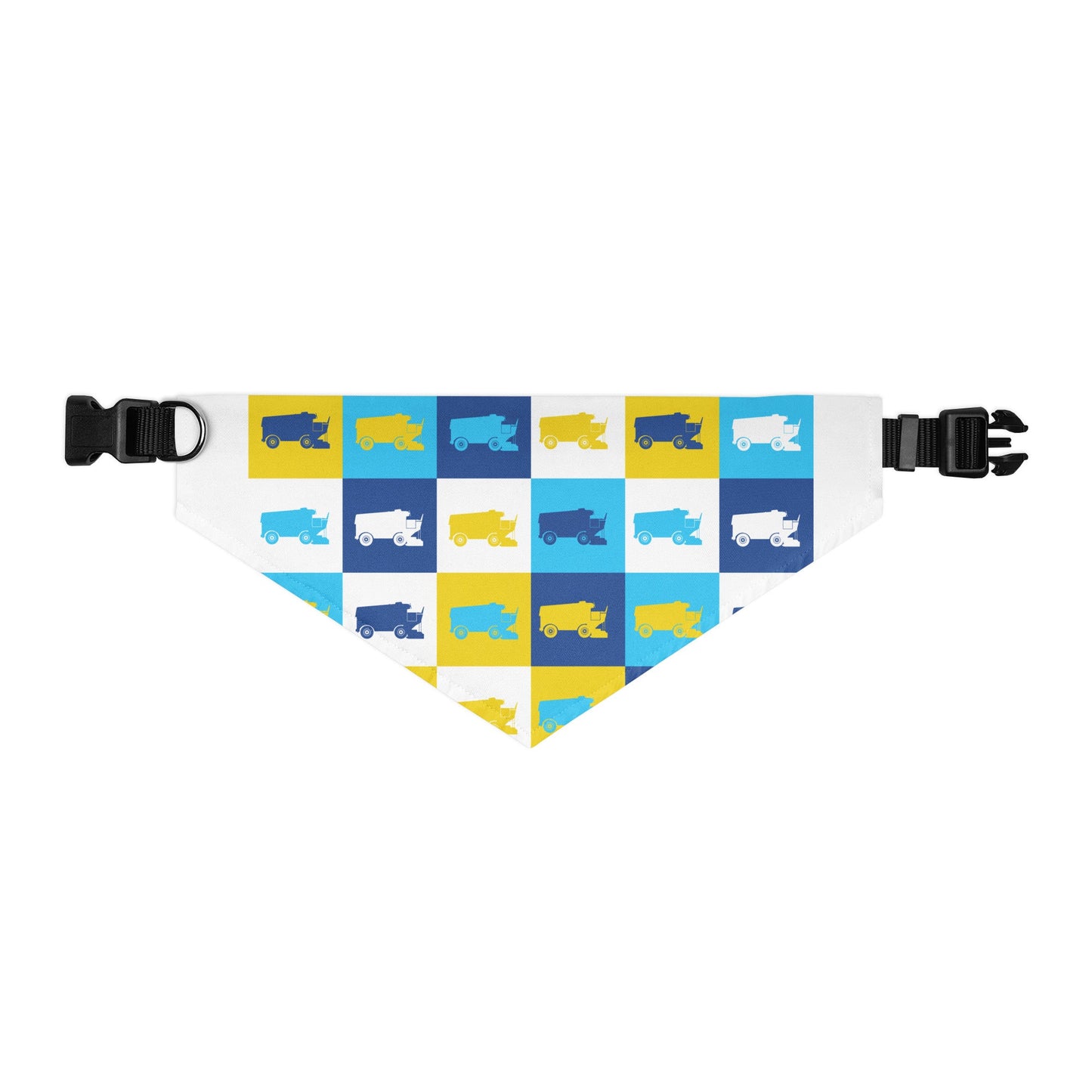 Zamboni Pop Art Pet bandana collar on black adjustable pet collar with colorful playful design