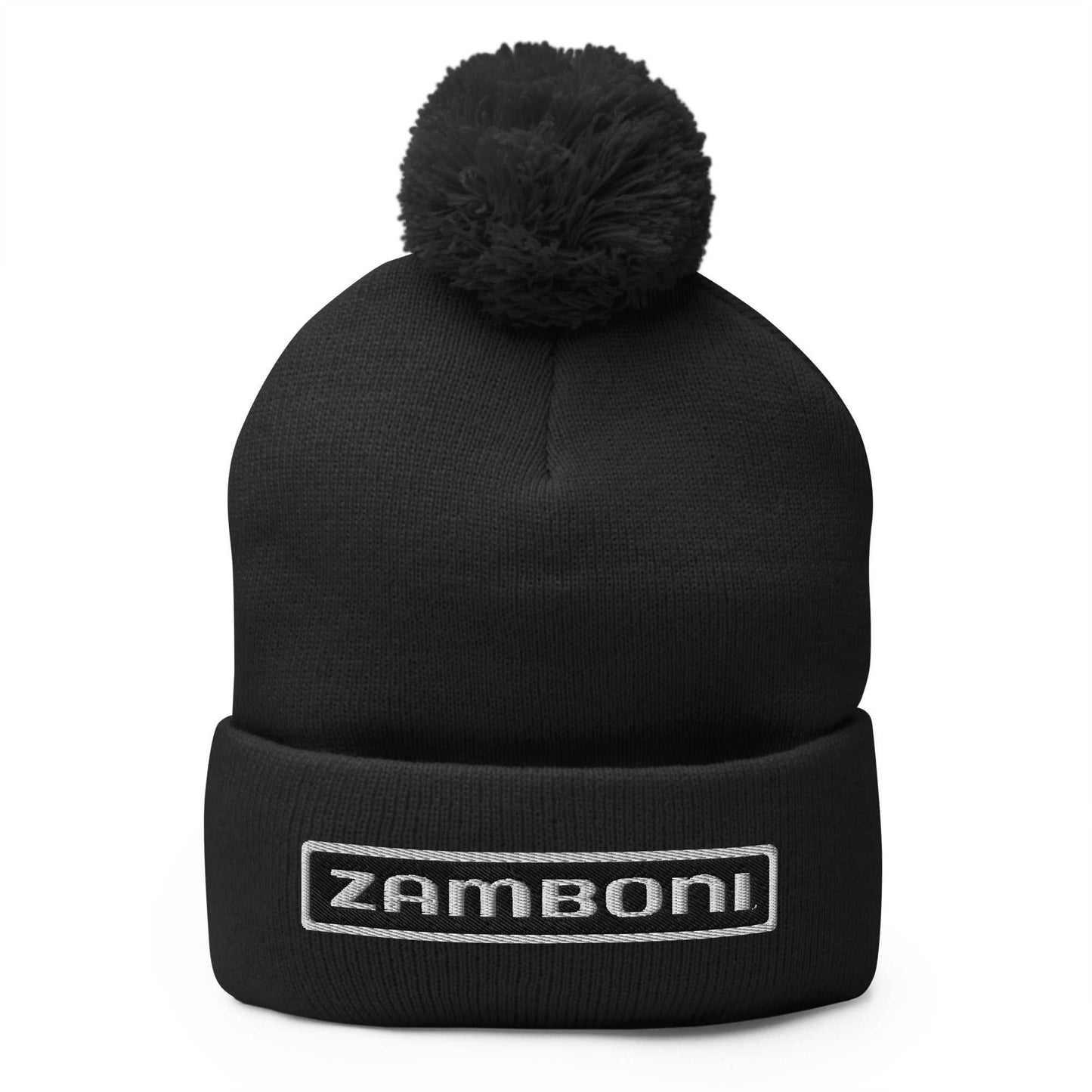 Zamboni Pom-Pom Beanie with embroidered logo, fold-over cuff, and pom-pom on top for warmth and style
