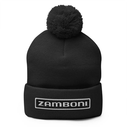 Zamboni Pom-Pom Beanie with embroidered logo, fold-over cuff, and pom-pom on top for warmth and style
