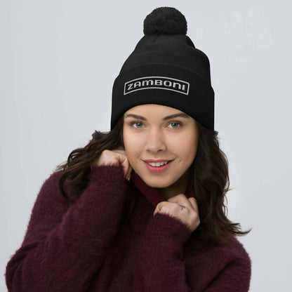Zamboni Pom-Pom Beanie with embroidered logo and pom-pom on top for warmth and style