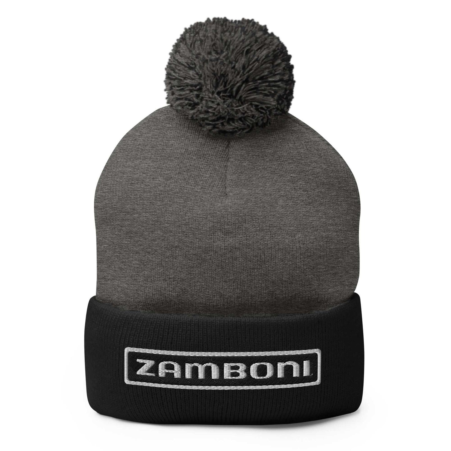 Zamboni Pom-Pom Beanie with embroidered logo, fold-over cuff, and pom-pom on top for warmth and comfort