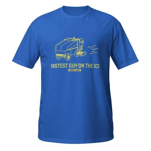 Black Zamboni Fastest Guy t-shirt made of 100% ring-spun cotton with double stitching and shoulder-to-shoulder taping