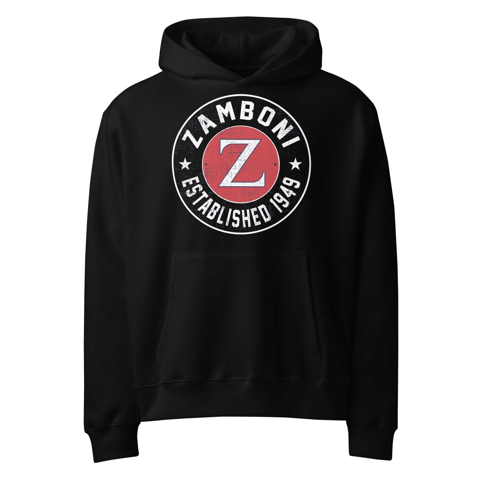 Zamboni distressed established hoodie in grey with brushed fleece and roomy fit