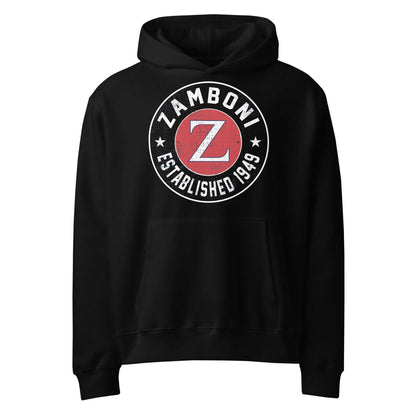 Zamboni distressed established hoodie in grey with brushed fleece and roomy fit