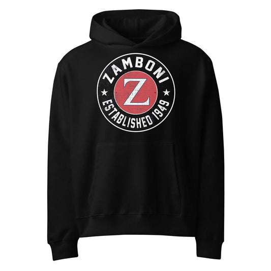 Zamboni distressed established hoodie in grey with brushed fleece and roomy fit