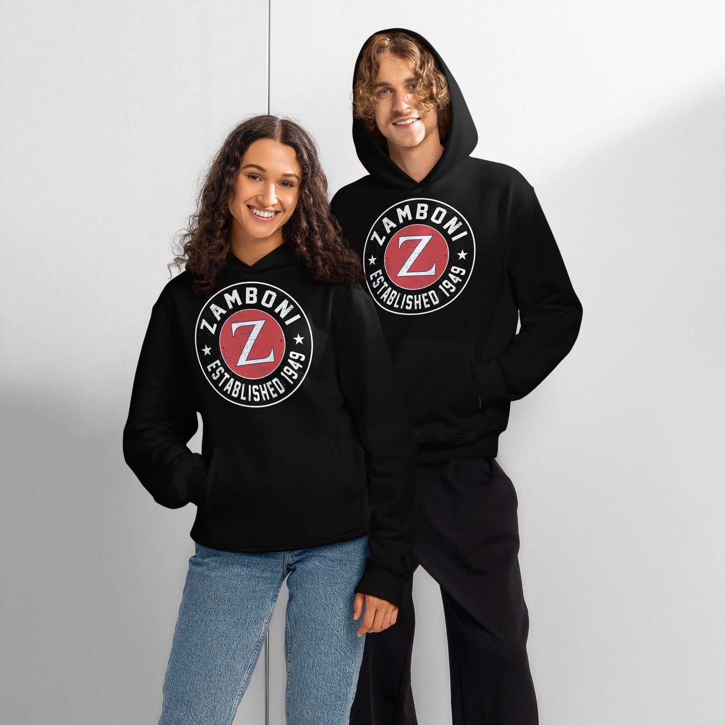 Oversized Zamboni distressed hoodie made of soft brushed fleece with roomy unisex fit and double-layered hood