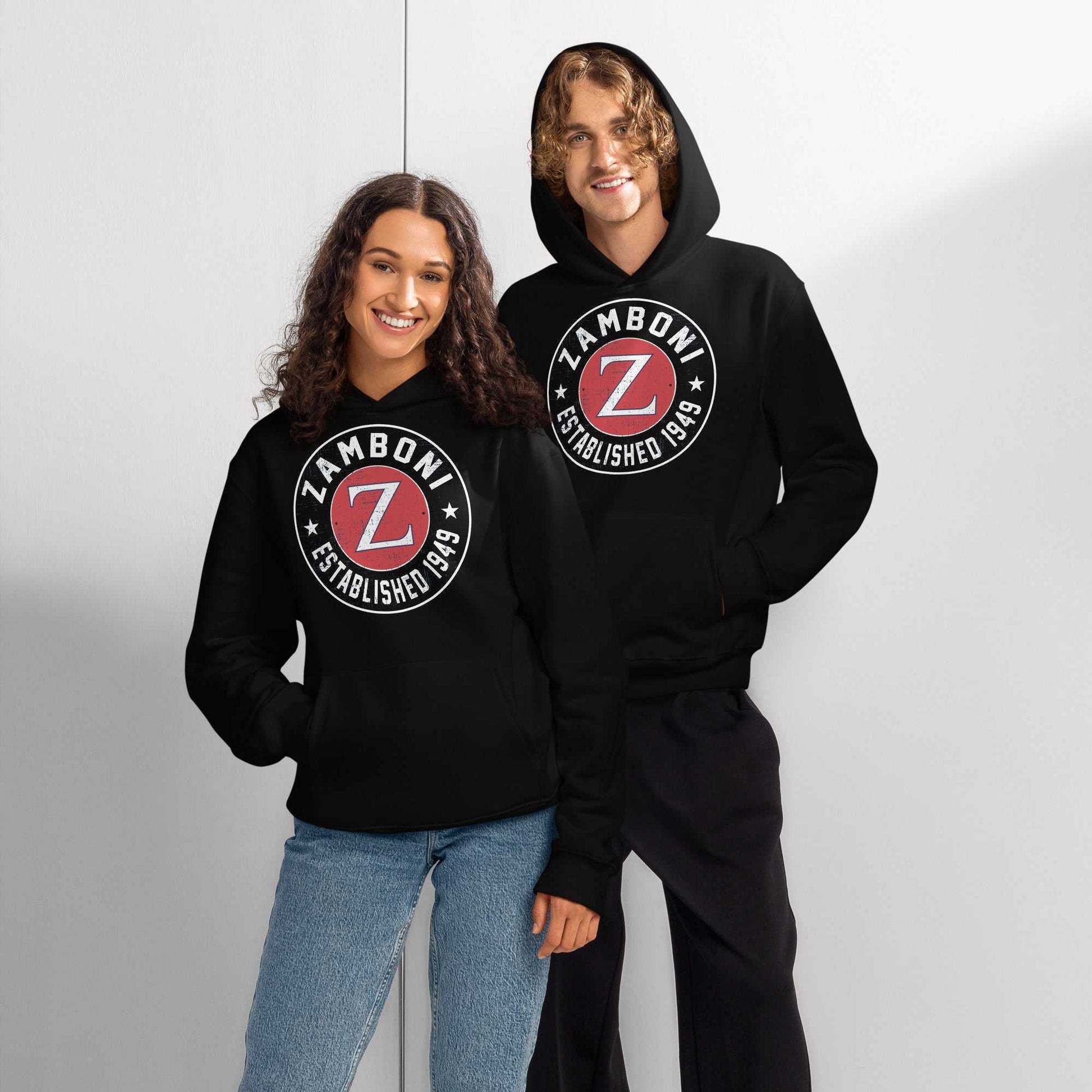 Oversized Zamboni distressed hoodie made of soft brushed fleece with roomy unisex fit and double-layered hood